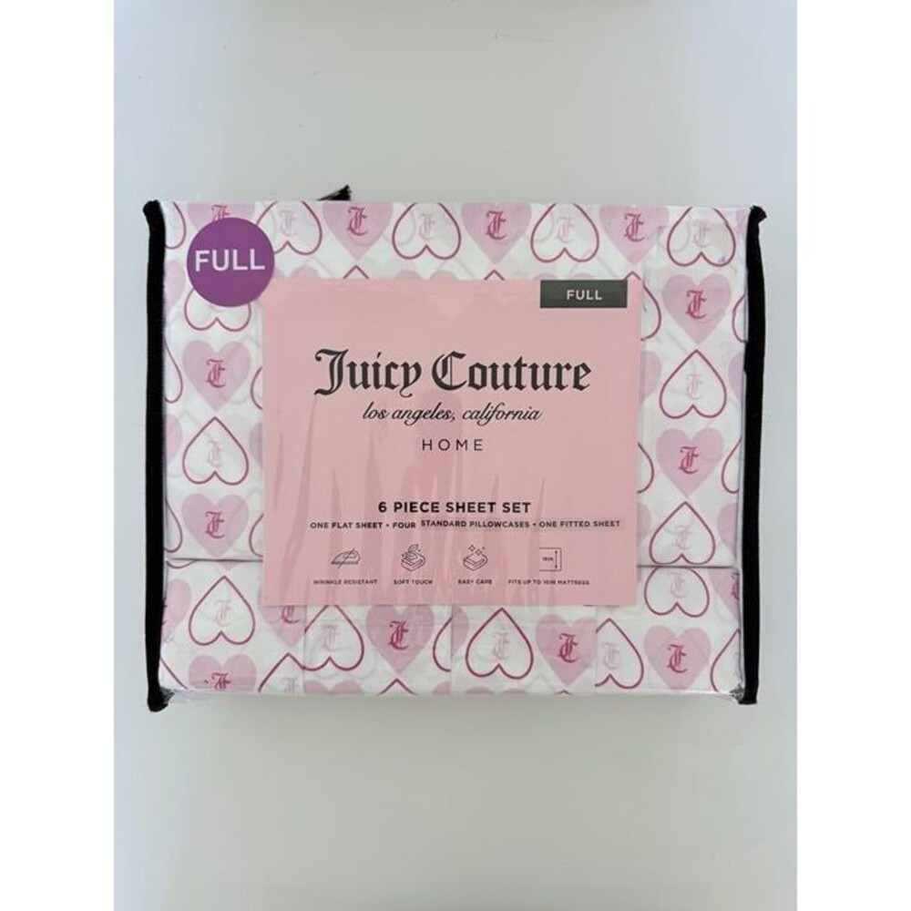 Juicy Couture Home Full 6 Piece Sheet Set Pink Hearts